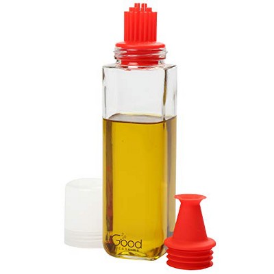 Olive Oil and Vinegar Dispenser Bottle- 16 oz Glass Cruet w Interchangeable No-Drip Spout and Silicone Basting Brush
