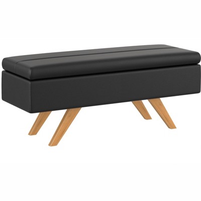 VECELO Modern Soft PU Leather Storage Bench, Ottoman 44" Shoestool with 6.1" Deep Storage Space for Living Room or Bedroom, Easy to Clean, Black