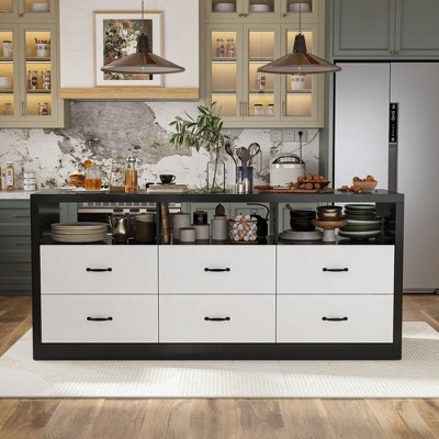 FUFU&GAGA Modern Black and White Kitchen Island with Ample Storage and Spacious Countertop Kitchen Cabinet