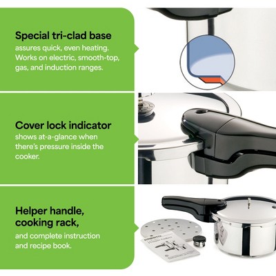 Presto 4 Quart Silver Stainless Steel Pressure Cooker with Nonstick Interior
