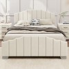 Okak Queen Platform Bed Frame Velvet Upholstered Minimalist Bed with Vertical Channel Tufted Headboard Noise-Free No Springs Required, Beige - 2 of 4