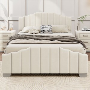 Okak Platform Bed Frame Velvet Upholstered Modern Bed with Vertical Channel Tufted Headboard Noise-Free No Springs Required - 1 of 4