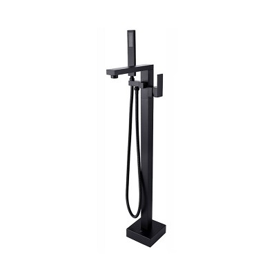 YAWWALK Double Handle Floor-Mounted Freestanding Tub Faucet with Hand Shower