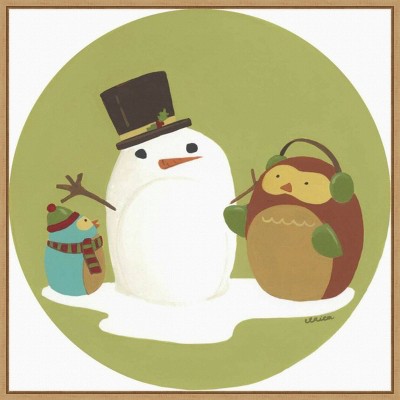 22" x 22" Happy Owlidays I Snowman Framed Wall Canvas - Amanti Art