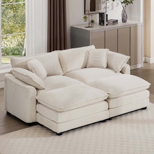 2-Seater Corduroy Sofa Bed with 2 Footrests and Flexible Combination for Living Room - 1 of 4