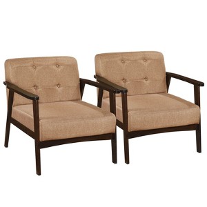 Costway 2PCS Accent Chair Button Tufted Mid-century Modern Lounge Chair with Armrest Brown/Black/Caramel - 1 of 4