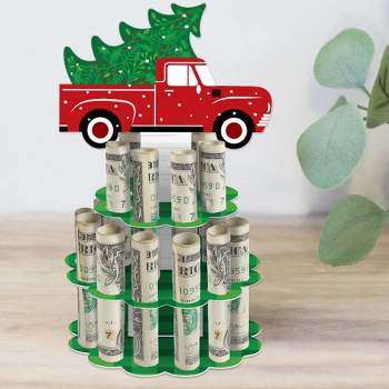Big Dot of Happiness Merry Little Christmas Tree - DIY Red Truck Christmas Party Money Holder Gift - Cash Cake