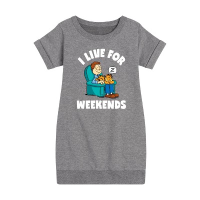 Girls' - Garfield - I Live For Weekends Graphic Short Sleeve Fleece Dress