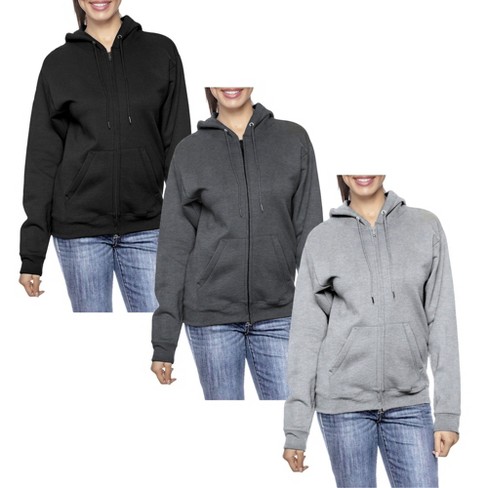 Blue Ice Apparel Women s Loose Fit Fleece lined Full zip Hoodie 3 pack Black charcoal heather Grey Large Target