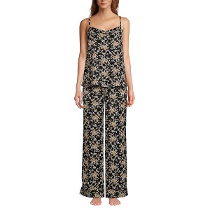 Lands' End Women's Hammered Satin 2 Piece Pajama Set - Cami Top and Pants - Large - Black/Coriander Floral - 1 of 3