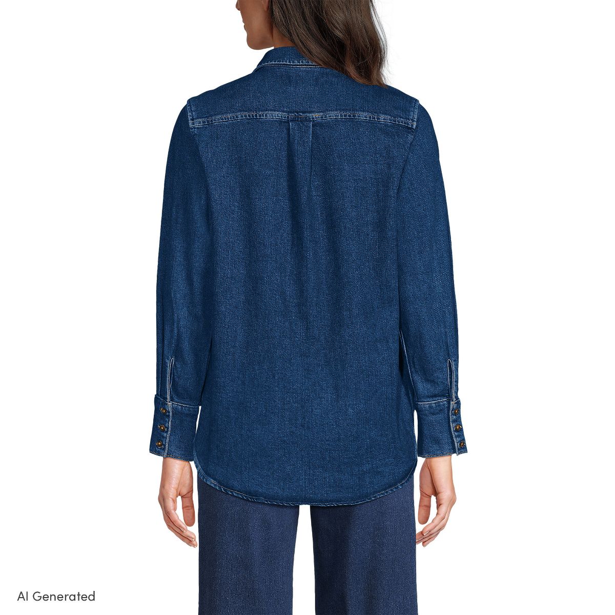 Lands' End Women's Soft Denim Twill Button Front Shirt - thumbnail 7