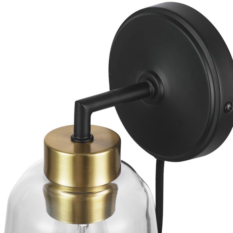 Salma 1-Light Matte Black Plug-In or Hardwire Wall Sconce with Antique Brass Accent Socket and Glass Shade - Globe Electric, 4 of 13
