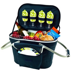 Picnic at Ascot Folding Soft Sided Cooler Basket with Four Person Picnic Set - 1 of 4