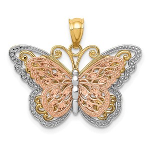 Black Bow Jewelry 14k Two Tone Gold and White Rhodium Stacked Butterfly Pendant, 26mm - 1 of 4
