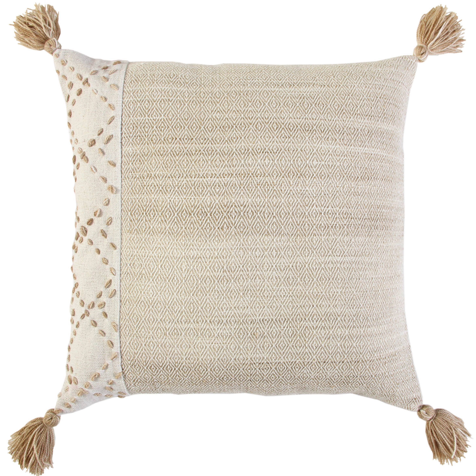 20"x20" Oversize Poly Filled Color Block Square Throw Pillow Beige - Rizzy Home: Modern Indoor/Outdoor Decor, Hidden Zipper