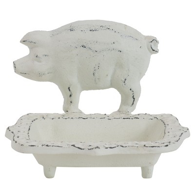 Rustic Antique White Metal Pig Soap Dish - Foreside Home & Garden