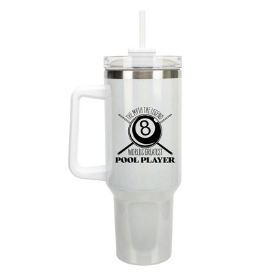 100 North World's Greatest Pool Player 8 Ball Wrap-Around 40 Oz. Stainless Steel Water Bottle Coffee Mug, Spill & Leak Resistant, Travel Tumbler with
