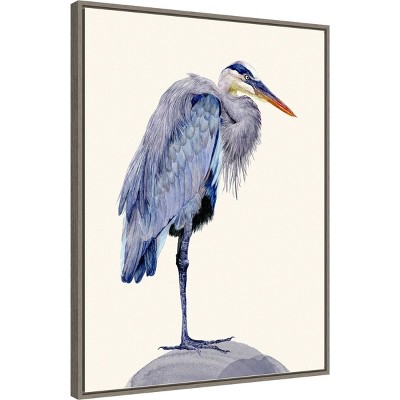 30" x 23" Heron Study II Blue and Gray Canvas Framed Wall Art