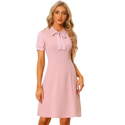 INSPIRE CHIC Women's Bow Tie Keyhole Neck Puff Sleeve Elegant Work Dress