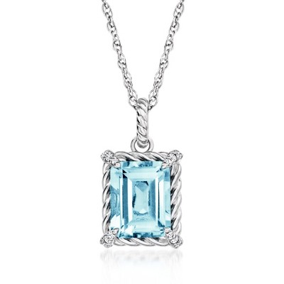 Ross-Simons 3.00 Carat Sky Blue Topaz Pendant Necklace With White Topaz in Sterling Silver Size 18