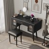 Elegant Makeup Vanity Desk with Stool, Vanity Table Dressing Table with Drawer, Cabinets & Charging Ports, Writing Desk, White/Black-ModernLuxe - 2 of 4