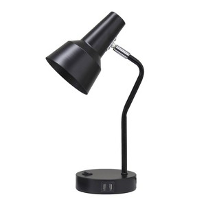 Simple Designs Sleek Essentials Metal Cone Shade Desk Lamp with USB Black - 1 of 4