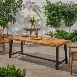 Outdoor Acacia Wood Dining Table for 8,Patio Rectangular Dining Table with Metal Frame,Wood Dining Table for Family Gatherings-Coolbibila - 1 of 4