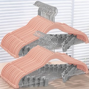 30-Pack Pants Hangers, 16.7-Inch Long Velvet Hangers with Adjustable Clips,  Heavy-Duty, Non-Slip Skirt Hangers, Velvet Pants Hangers - 1 of 4