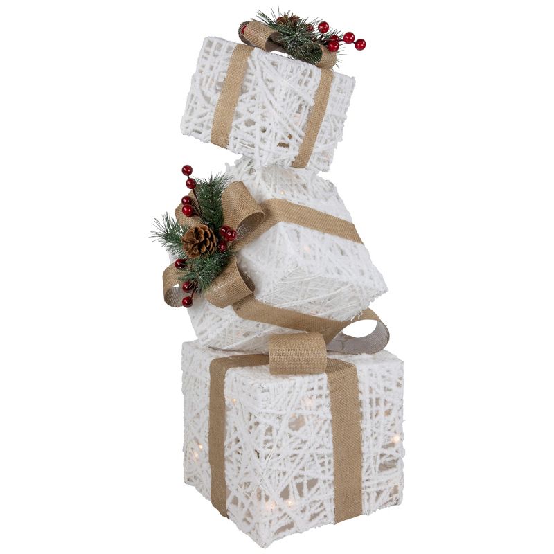 Northlight 25.25" LED Lighted White and Beige Stacked Gift Boxes Christmas Decoration, 5 of 7