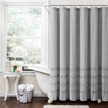 72"x72" Vintage Stripe Yarn Dyed Cotton Shower Curtain Black - Lush Décor