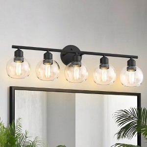 YANSUN 31 in. 5-Light Bathroom Vanity Light Fixtures Over Mirror, Black Bathroom Light Fixtures with Clear Globe Glass Shades - 1 of 1