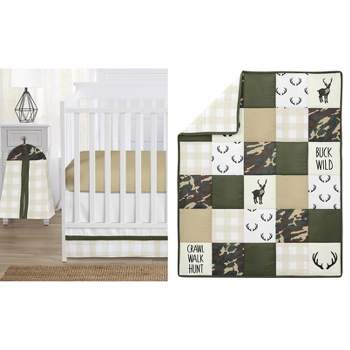 Sweet Jojo Designs Boy Baby Crib Bedding Set - Woodland Camo Green, Beige and Black 4pc