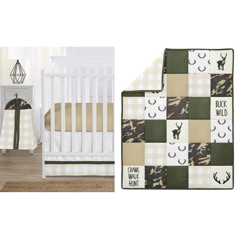 Sweet Jojo Designs Boy Baby Crib Bedding Set - Woodland Camo Green, Beige and Black 4pc, 1 of 8