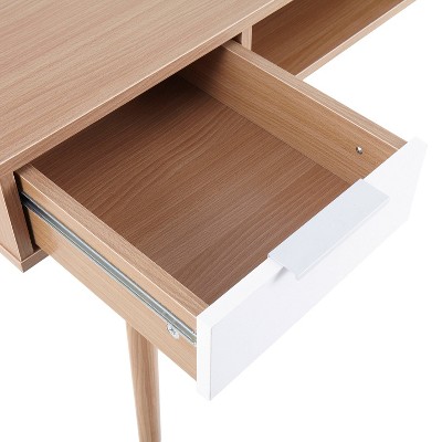 Modern Versatile Home Office Desk with Drawers in Natural White