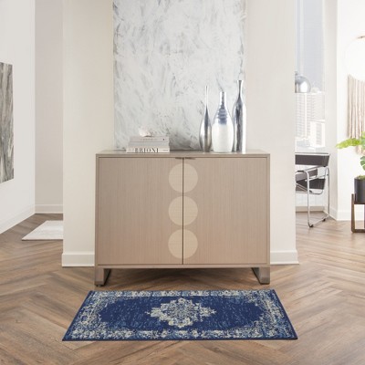Navy Blue Medallion Tufted Synthetic Area Rug 2' x 4'