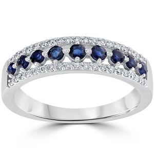 Pompeii3 5/8 cttw Blue Sapphire & Diamond Wedding Ring Womens Band 14k White Gold - 1 of 4