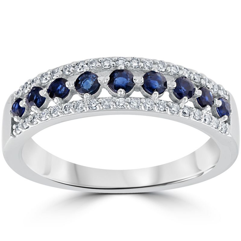 Pompeii3 5/8 cttw Blue Sapphire & Diamond Wedding Ring Womens Band 14k White Gold, 1 of 4