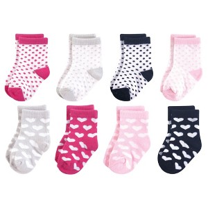 Luvable Friends Baby Girl Fun Essential Socks, Hearts Black Pink - 1 of 1