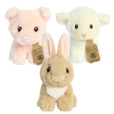 Aurora Eco Nation Plush Set – Lamb, Tan Bunny & Mini Pig, 5″ Each, 3‑Pack