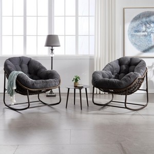 Lyngins Modern Indoor&Outdoor Leisure Rattan Rocking Chair with Padded Cushion,Comfy Accent Chair for Living Room,Garden - 1 of 4