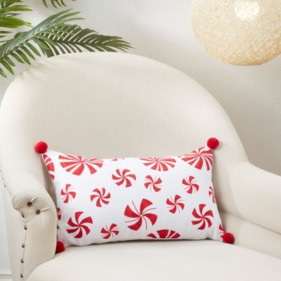 Candy Cane Dreams Red and White Cotton Throw Pillow Cover