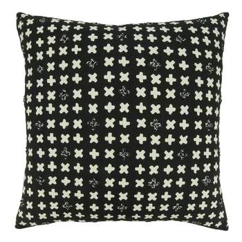 20"x20" Oversize Embroidered Crosses Design with Poly Filling Square Throw Pillow Black - Saro Lifestyle