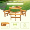 6-Person Outdoor Patio Fir Wood Round Picnic Dining Set with 3 Built-in Benches and Umbrella Hole - 4 of 4