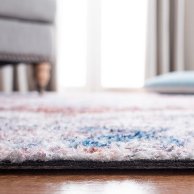 Vintage Blue and Rust Cotton Synthetic Flat Woven Rug