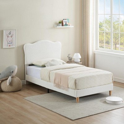 Whizmax Twin Size Upholstered Bed Frame with Adjustable Crown Headboard, Velvet Princess Platform Bed, Solid Wood Slat Support, No Box Spring Needed