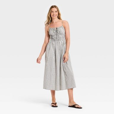 Women's Smocked Midi Dress - Universal Thread™ Black/White Check XS