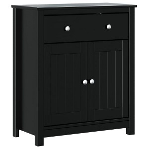 vidaXL Berg Black Bathroom Cabinet - Solid Pine Wooden Storage Unit with Drawer and Doors - 1 of 4