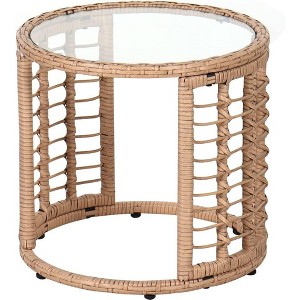 SUGOLD Outdoor Wicker Side Table, All-Weather Patio Rattan End Table with Glass Top, Round Coffee Table for Indoor Outdoor Backyard Lawn Balcony Pool - 1 of 1