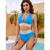 Women  Embroidered Cuff 2 Piece Bikini Sets V Neck Tummy Control High Waisted Swimsuits Bathing Suit with Side Tie Ruched Swimsuit Bottom - 3 of 4