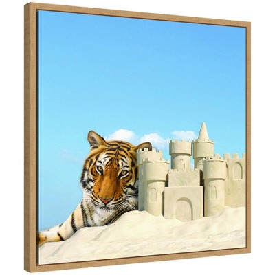 Kate & Laurel All Things Decor 22"x22" Sylvie Sand Castle Animal Tiger Framed Canvas by The Creative Bunch Studio Natural